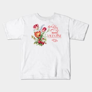 Sweet Floral Valentine with Strawberries Kids T-Shirt